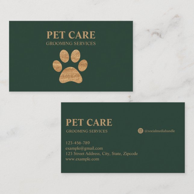 Modern Luxury Golden Tass Pet Grooming Service Visitkort (Fram/baksida)
