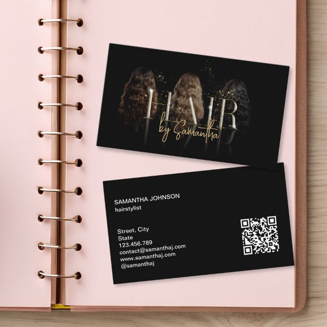 modern luxury hair stylist wigs extensions visitkort (wigs and hair extensions business cards)