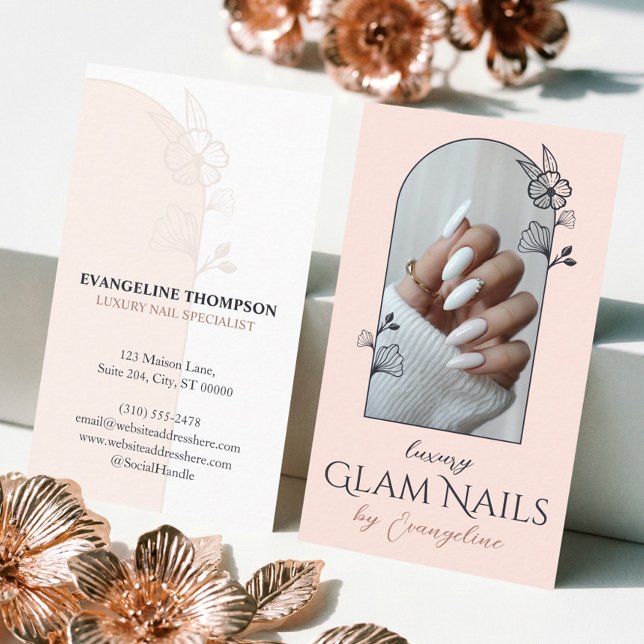 Modern Luxury Nail Salon Floral Rose Arch Photo Visitkort (Modern Luxury Nail Salon Floral Rose Arch Photo Business Card)