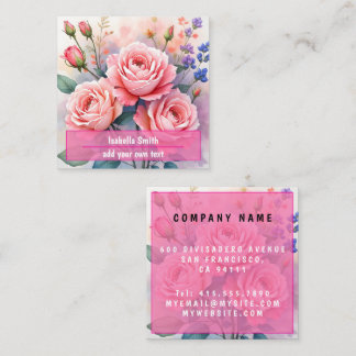 Modern Luxury Pink Roses Beautiful Collection Fyrkantigt Visitkort