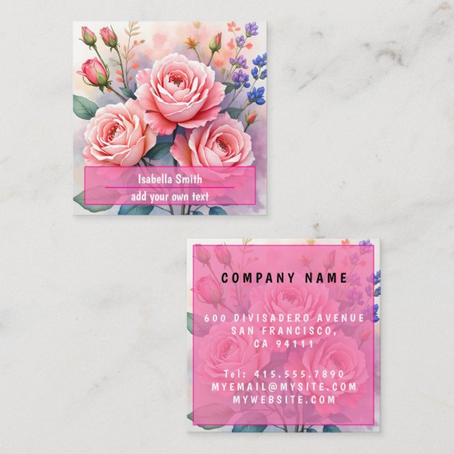 Modern Luxury Pink Roses Beautiful Collection Fyrkantigt Visitkort (Fram/baksida)