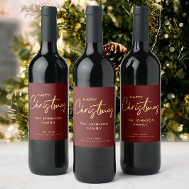 Modern Luxury Red Burgundy jul Vinflaska Etikett