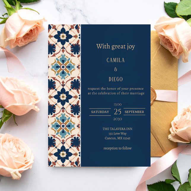 Modern Luxury Talavera Tile Wedding Inbjudningar (Skapare uppladdad)
