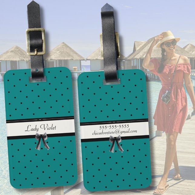 Modern Luxury Teal Monogram Summer Travel Bagagebricka (Deep teal luxury. 🌊 Elevate your travel gear with our signature teal & polka dot design.)
