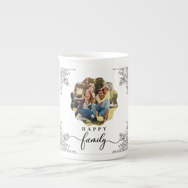Modern Lycklig-familjen Mugg - fira Glatta minnesm Benporslin Mugg (Framsidan)