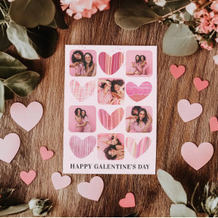 Modern Lycklig Galentine Rosa Hearts & Photo Julkort