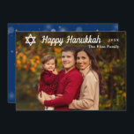 Modern Lycklig Hanukkah Blue och Guld Photo Julkort<br><div class="desc">Modern Lycklig Hanukkah Blue- och Guld-fotokort för Helgdag</div>