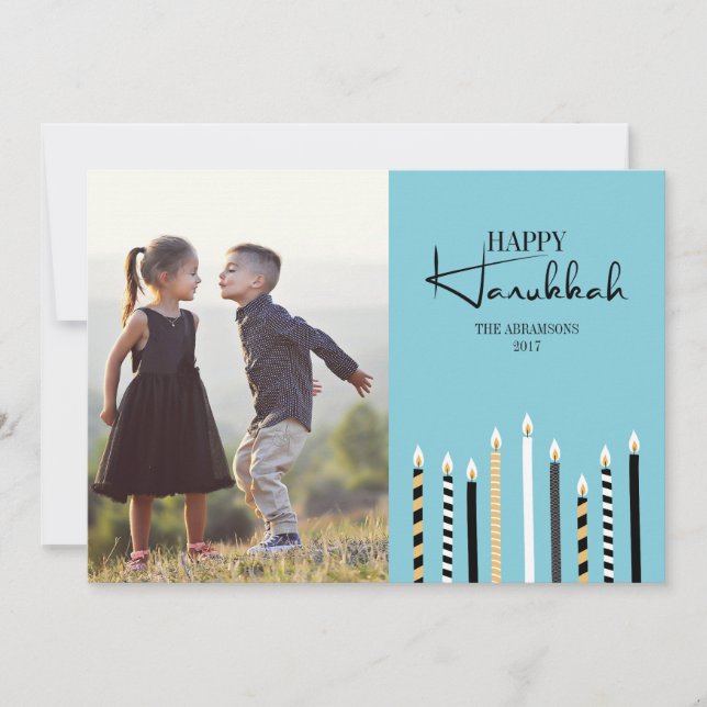 Modern Lycklig Hanukkah Candles-Helgdag-fotokort Julkort (Framsida)
