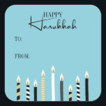 Modern Lycklig Hanukkah Candles Helgdag Sticker Fyrkantigt Klistermärke<br><div class="desc">Anpassa anpassningsbarna ovan. Du hittar ytterligare samordningsposter i vår "Modern Lycklig Hanukah Candles"-samling.</div>