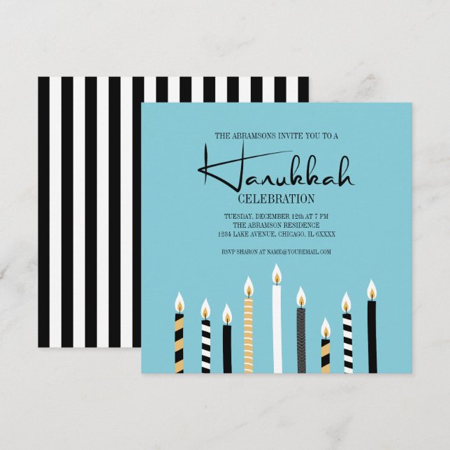 Modern Lycklig Hanukkah Candles Julfest Card Inbjudningar (Fram/baksida)