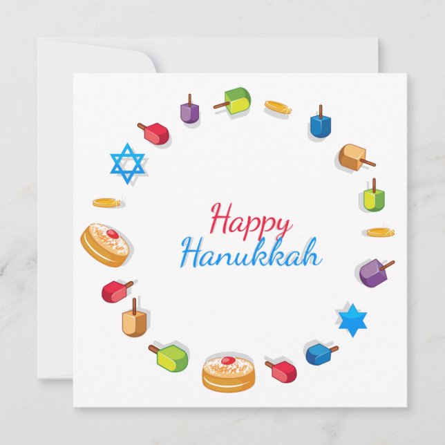 Modern Lycklig Hanukkah Dreidel Star Sufganiyah (Framsida)