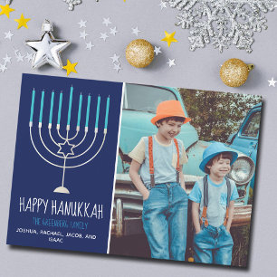 Modern Lycklig Hanukkah-familjens fotokort
