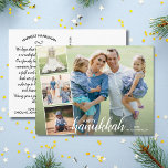 Modern Lycklig Hanukkah Hand lät fotokollage Vykort<br><div class="desc">Fira Hanukkah med det här vykortet för roligt som innehåller 4 av dina foton och den handskrivna ord "Lycklig Hanukkkah" på framsidan och anpassningsbarna på baksidan. Eller om du vill ta bort den skrivna anteckningen på baksidan och skriv varje vykort för sig. Lägg till adress för enkel utskick. Enkel och...</div>