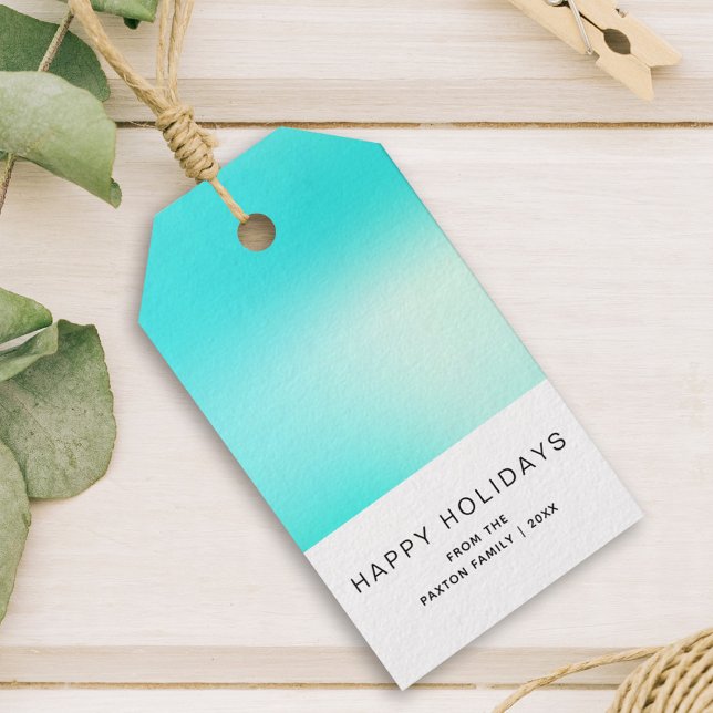 Modern Lycklig Helgdag Aqua Blue Presentetikett (Aqua modern 2 tone holiday gift tag that has a simple minimalistic feel.)