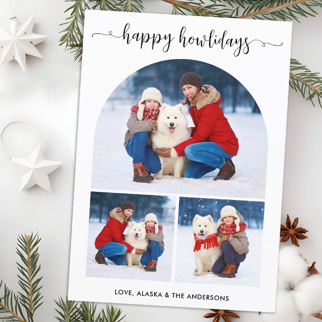 Modern Lycklig Howlidays jul jul Hund 3 Foto Julkort (Skapare uppladdad)