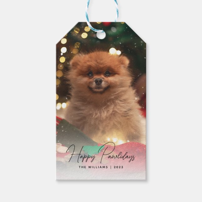 Modern Lycklig Pawlidays Hund Pet Photo Presentetikett (Framsidan)