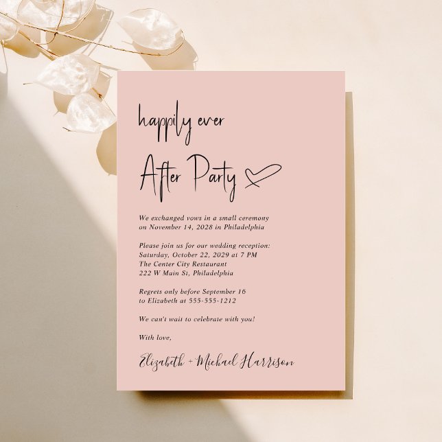 Modern, lyckligtvis allt efter bröllopsmottagninge inbjudningar (An chic Happily Ever After Party invitation for your wedding celebration)