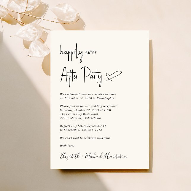 Modern, lyckligtvis allt efter bröllopsmottagninge inbjudningar (An chic Happily Ever After Party invitation for your wedding celebration)