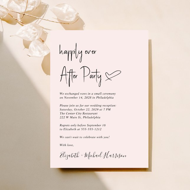 Modern, lyckligtvis allt efter bröllopsmottagninge inbjudningar (An chic Happily Ever After Party invitation for your wedding celebration)
