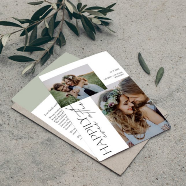Modern lyckligtvis efter Photo Bröllop Meddelande (Easily personalize this wedding announcement with your photos and deets)
