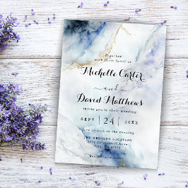 Modern lyx blå marbelbröllopsinbjudan inbjudningar