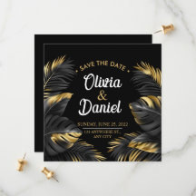 Modern Lyx Chic Svart och Guld Tropisk Palm 