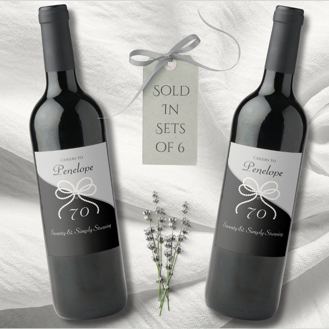 Modern Lyx Enkelt Stunning 70-årsfirande Vinflaska Etikett (Toast to 70 years with these Modern Luxe wine labels. Simply stunning and sophisticated!)