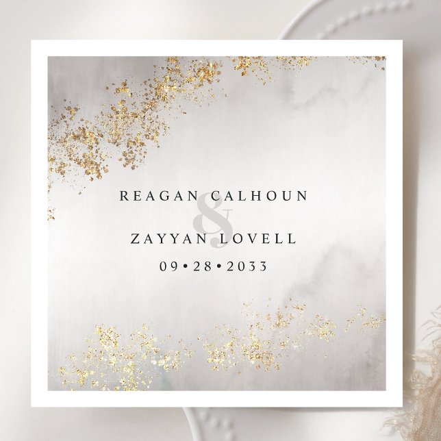 Modern Lyx Guld Fläckar Grå Akvarell Bröllop Pappersservett (Skapare uppladdad)
