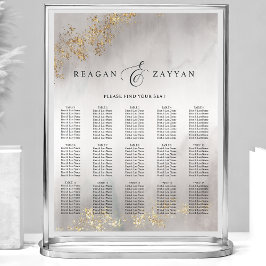 Modern Lyx Guld Fläckar Grå Bröllops Sittplatskart Poster