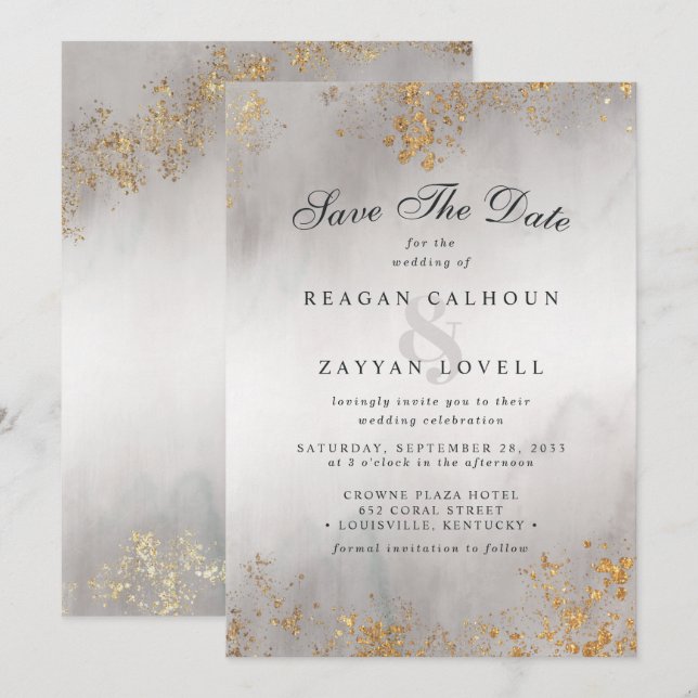 Modern Lyx Guld Fläckar Grå Dimma Spara Datum Datumet (Fram/baksida)