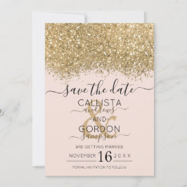 Modern Lyx Guld Rosa Glitter Konfetti Bröllop Spara Datumet