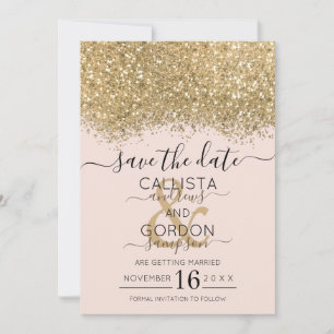 Modern Lyx Guld Rosa Glitter Konfetti Bröllop Spara Datumet