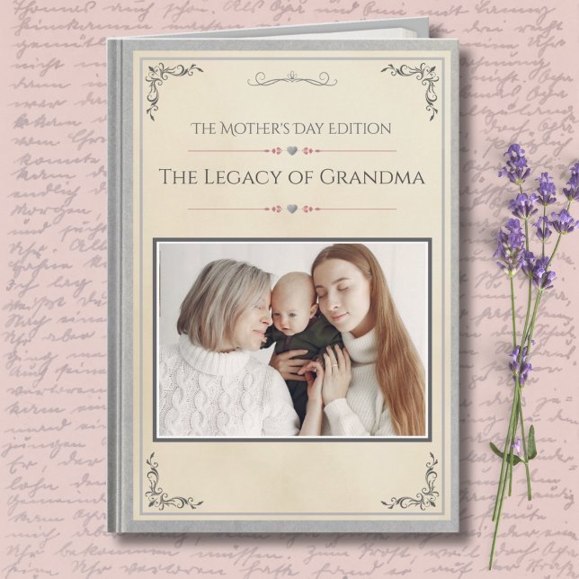 Modern Lyx Mormor Sagobok Mors Dag Kort (Premium Silver Mother's Day Card for Grandma | Modern Matriarch Storybook Heirloom Photo Keepsake)