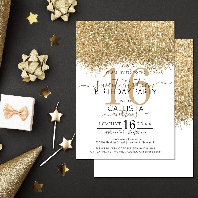 Modern lyxdryck Guld White Glitter Confetti Sweet  Inbjudningar (Skapare uppladdad)
