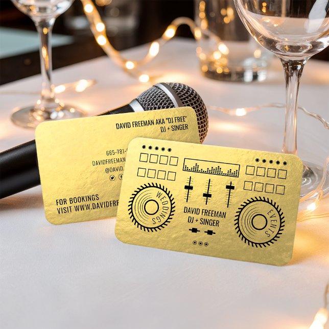 Modern lyxfolie av guld, svart dj, musikvändning visitkort (Modern luxury gold foil black dj music turntable)