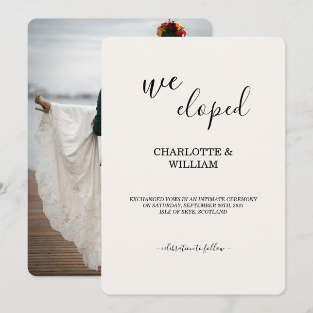 Modern Lyxig Elopement Annonserings Fotokort Inbjudningar (Fram/baksida)
