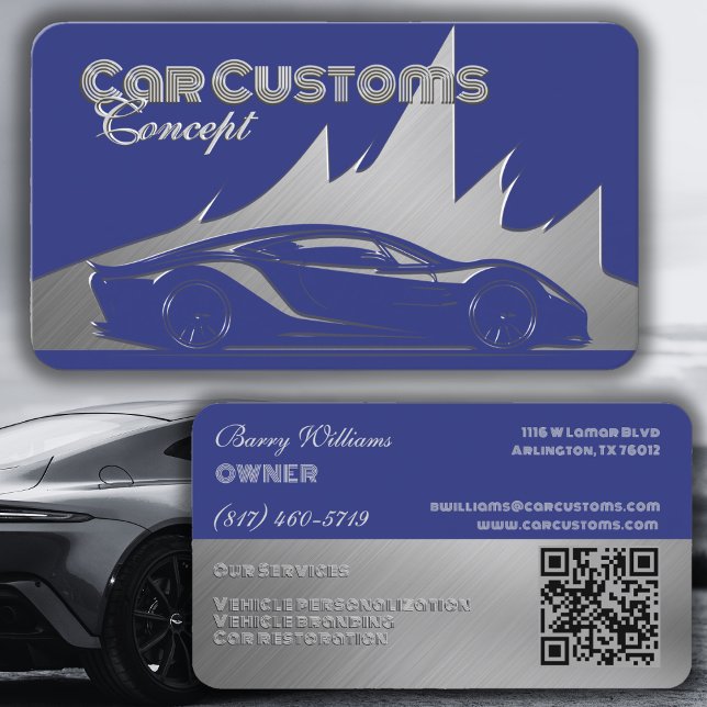 Modern Lyxig Kobolt Silver graverad stil Bil Visitkort (Skapare uppladdad)