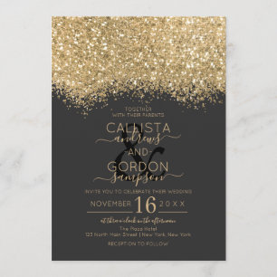 Modern lyxiury Guld Black Glitter Confetti Bröllop Inbjudningar