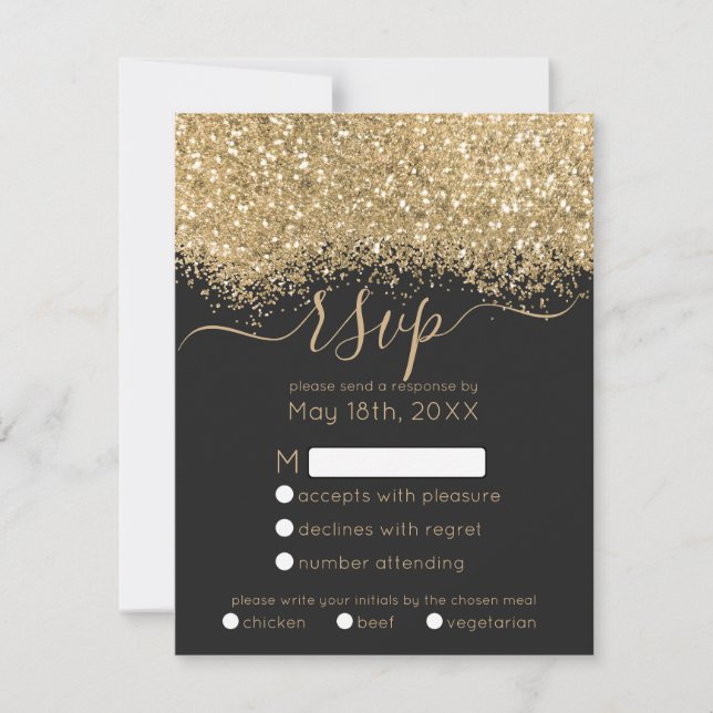 Modern lyxiury Guld Black Glitter Confetti Bröllop OSA Kort (Framsida)