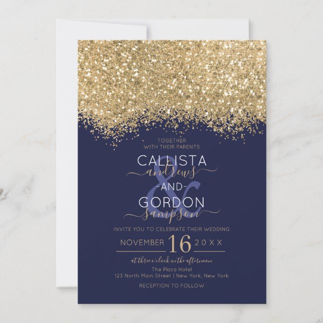 Modern lyxiury Guld Glitter Confetti Bröllop Inbjudningar (Framsida)