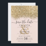 Modern lyxiury Guld Rosa Glitter Confetti Bröllop Spara Datumet<br><div class="desc">Elegant, glamoröst och modernt bröllop spara datum-kort är perfekt för contemporary och snyggt-paret. Den har ett faux-tryckt guld glatt glitter-konetti-spektakulerat färg-block ovanpå en enkel rosa-bakgrund. Baksidan visningar samma glitter men en tjockare . Den här chicen, lyxen och den unika designen blir en slå med alla dina gäster! ***VIKTIG DESIGN-ANMÄRKNING: Om...</div>