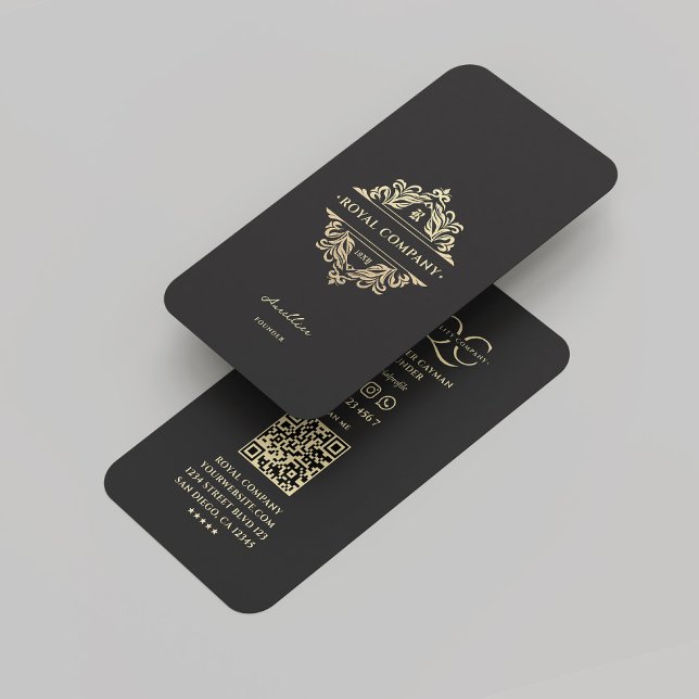 Modern lyxmonogram Black Guld Ornament Logotyp Visitkort (Modern Luxury Monogram Black Gold Ornament Logo Business Card
)
