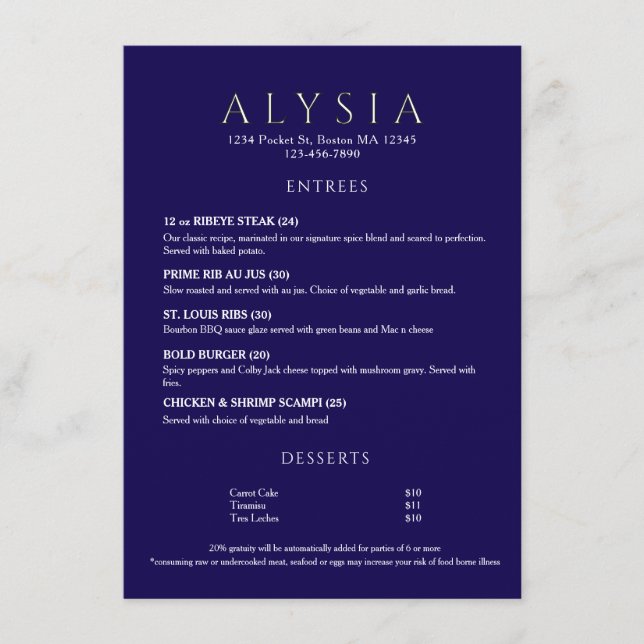 Modern Lyxnav Floral Restaurang  Meny (Framsida)