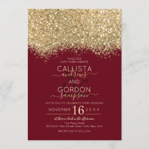 Modern lyxur Guld Red Glitter Confetti Bröllop Inbjudningar
