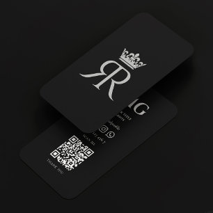 Modern lyxur Krona Monogram R Black Grått Visitkort