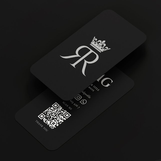 Modern lyxur Krona Monogram R Black Grått Visitkort (Modern Luxury Crown Monogram R Black Grey Business Card
)