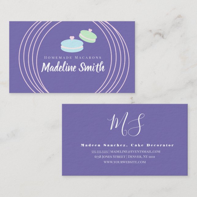 Modern Macaron Logotyp Homemade Bakery Branding Visitkort (Fram/baksida)