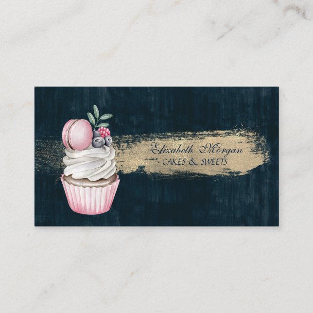 Modern Macaron Söt Cupcake Bageri Penseldrag Visitkort (Framsida)