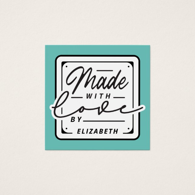 Modern Made med Kärlek-etikett Fyrkantigt Visitkort (Framsida)
