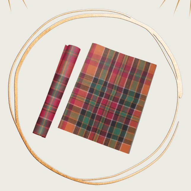 Modern Madras POrange Grönt Square Mönster Presentpapper (Skapare uppladdad)